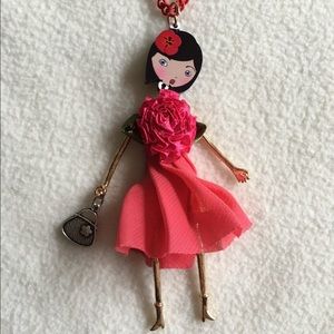 New French Girl - Doll Necklace Pink & Red Bosny