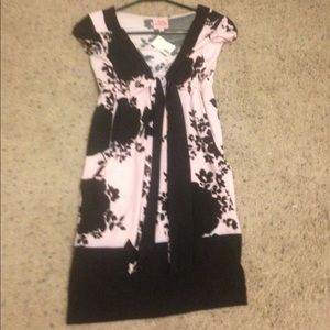 A pink and black flowered dress