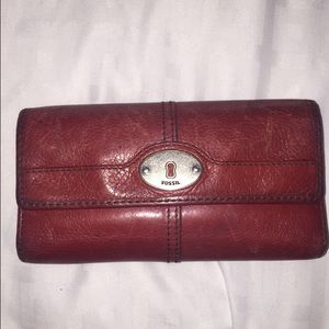 Red leather Fossil wallet