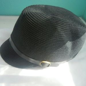 Gray riding hat with gold buckle