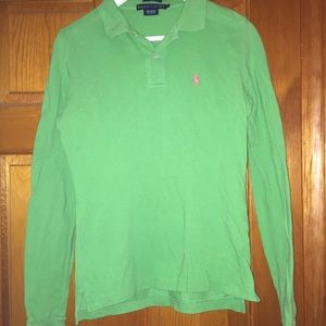Green long sleeved polo by Ralph Lauren