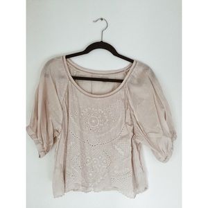 Ecote Embroidered Peasant Crop Top