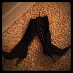 BCBG girls tall lace up suede boots