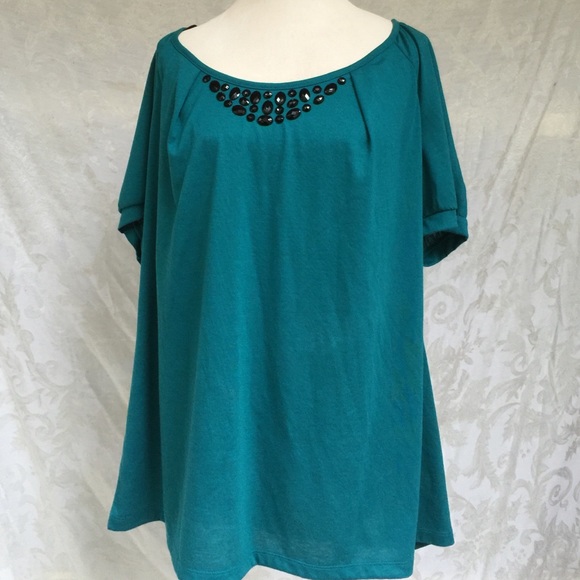 NWT Lane Bryant size 18/20 teal blouse with jewels