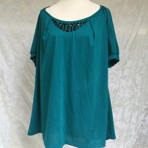 NWT Lane Bryant size 18/20 teal blouse with jewels