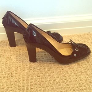 Tod's Black Patent Leather with Suede Detail Heel