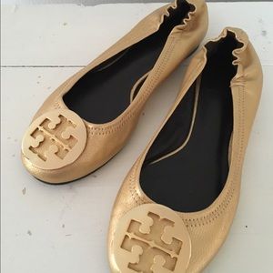 Tory Burch gold flats