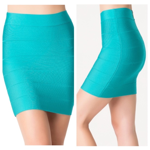 BEBE Solid Bandage Dress Skirt Aqua Blue Green S