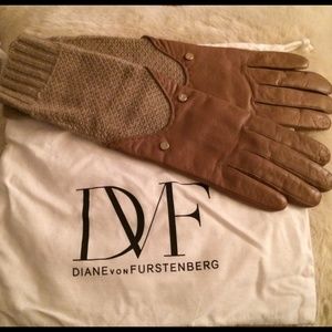 DVF Leather Gloves with knit cuff- OS