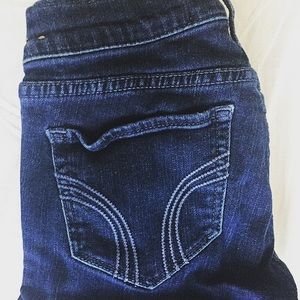 Dark denim skinny jeans.