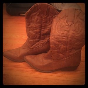 Madden Girl Sanguine Cognac Cowboy Boots Size 7