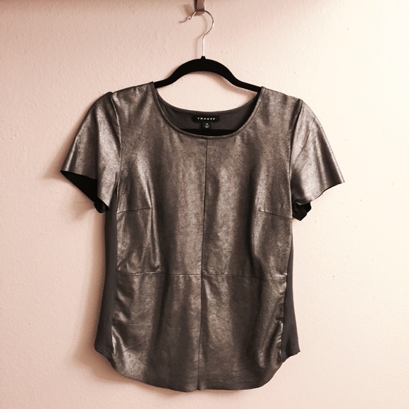 Trouvé Leather Top! Gunmetal grey.