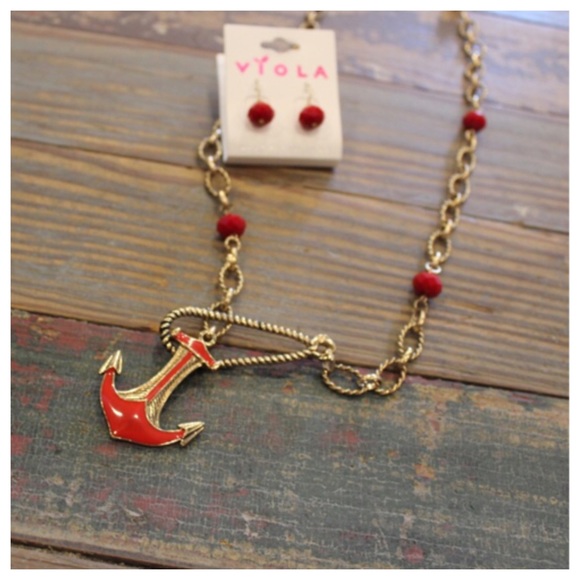 Red anchor necklace set - Picture 2 of 3