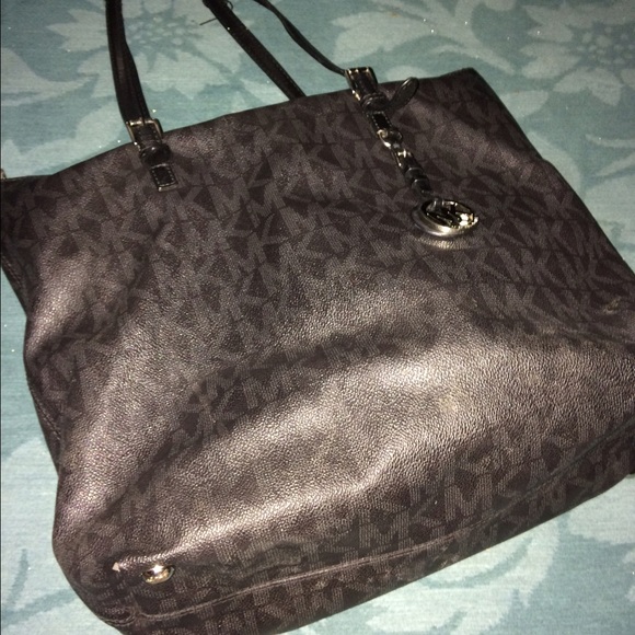 Michael Kors black leather logo large zip tote