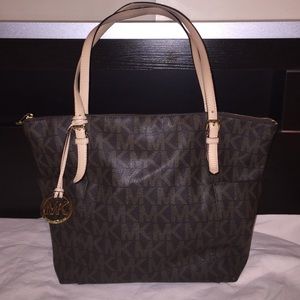 Michael Kors Brown PVC Signature Top Zip Tote Bag