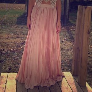 Pink pleated maxi skirt