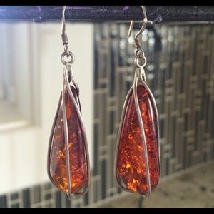 Amber with sterling silver cage earrings - unique!