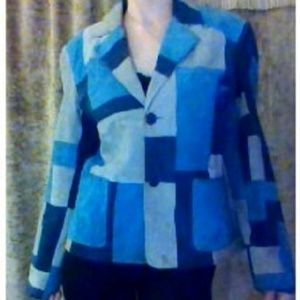 Blue patchwork button blazer