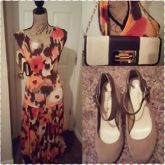 Skirt suit with purse and shoes