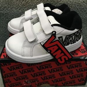 NEW! VANS Size 9C White & Blk Velcro shoes
