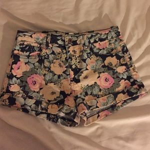 Floral Denim High Rise Shorts
