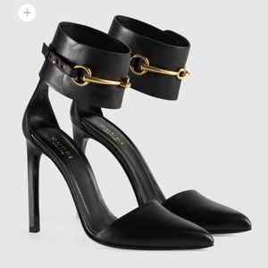 Gucci Horsebit Leather Ankle Strap Pumps
