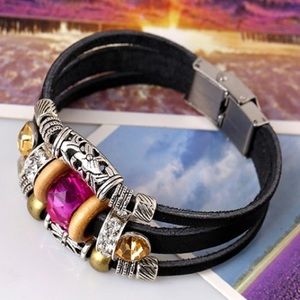 Beaded Multi Strand Leather Bracelet