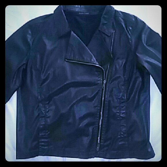 Eileen Fisher Black wax coated biker jacket - Picture 1 of 2