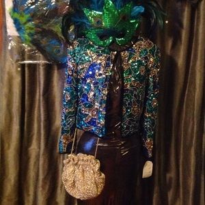 Laurence Kazar Blue Gold Turquoise Sequin Jacket