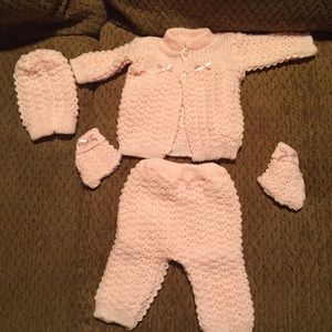 Knitted sweater pants cap & booties never worn
