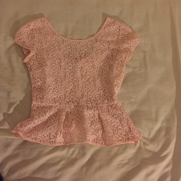 Pink Lace Bow Peplum Shirt