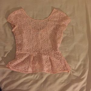 Pink Lace Bow Peplum Shirt