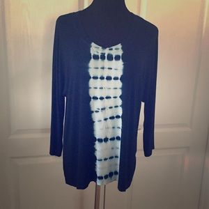 🌷 Navy Blue High Low Tie-dye Long Sleeve Tunic