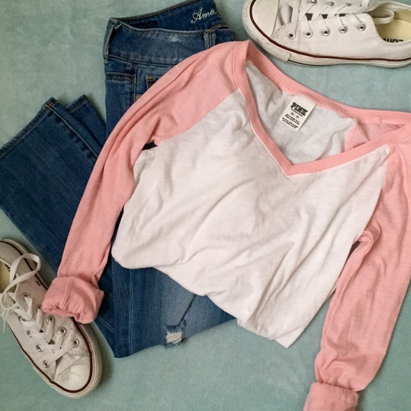 VS PINK v neck baseball tee