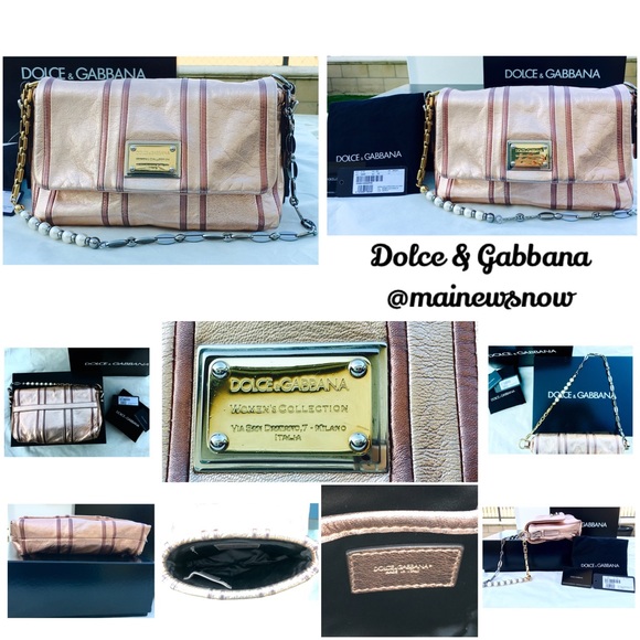 Dolce & Gabbana: Metallic, Leather Handbag w/Chain