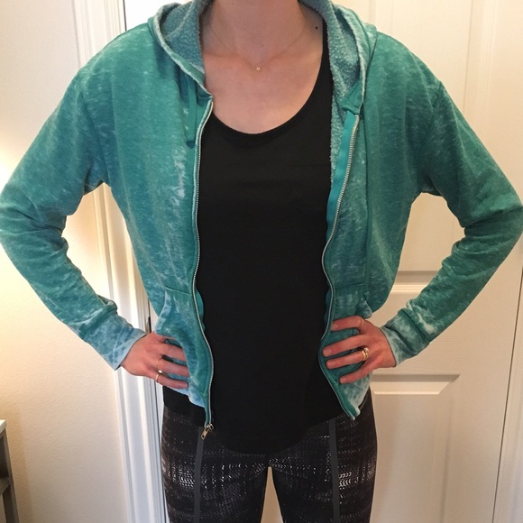 Urban outfitters Turquoise textured zip up hoodie - Picture 1 of 4