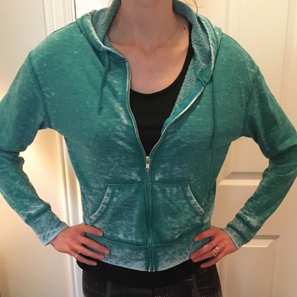 Urban outfitters Turquoise textured zip up hoodie - Picture 2 of 4