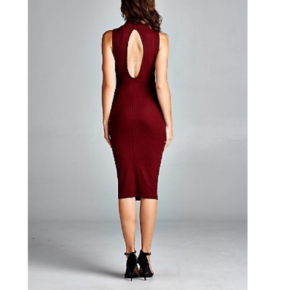 Summer SALE! Burgundy Mock Neck Ribbed Dress. New! - Picture 3 of 3