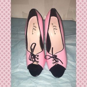 Size 8 tuxedo lace peep toe pink shoes