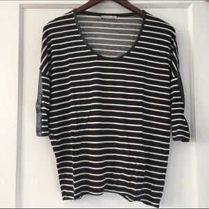 Zara black and white top with leather detail