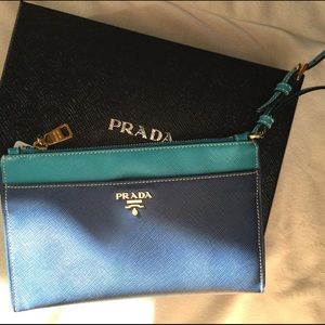 prada Saffiano bicolor Wristlet , retail $495