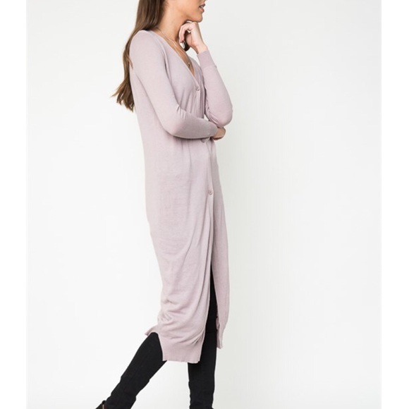 "Piano" Taupe Button Up Maxi Cardigan - Picture 3 of 4