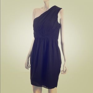 Shoshanna black pleated silk one shoulder dress