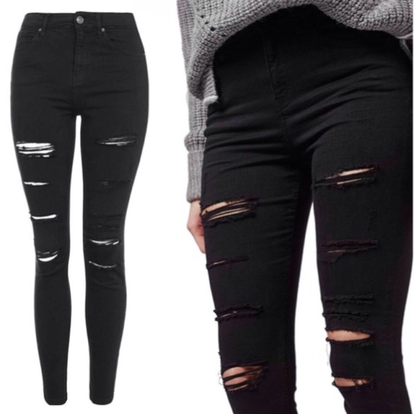 black ripped ankle skinny jeans