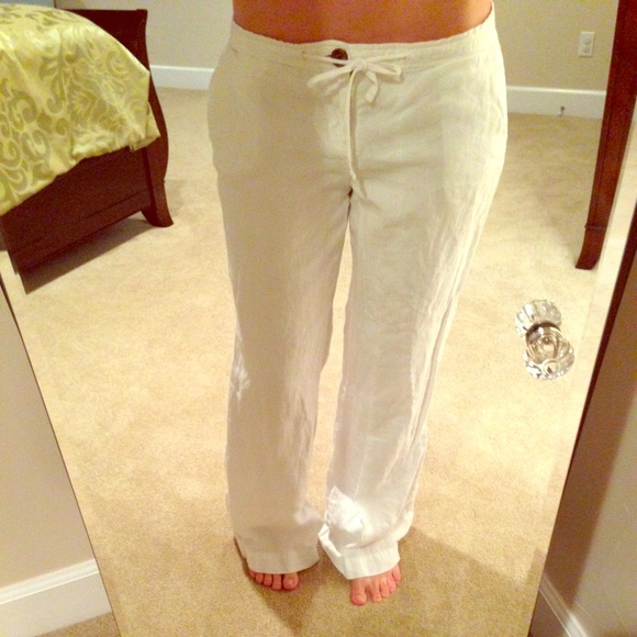 White linen pants, lined