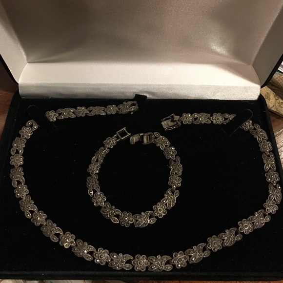 Necklace and bracelet marcasite set