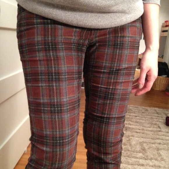 Free People Plaid Corduroy Skinny Pants Jeans