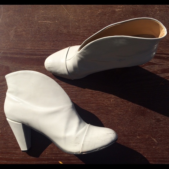 Off white patent leather ankle boots