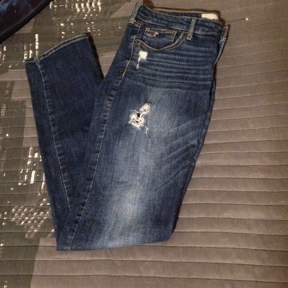 Hollister dark washed destroyed jeans