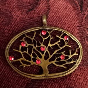 Pendant, Tree of Life bronze with red rhinestones